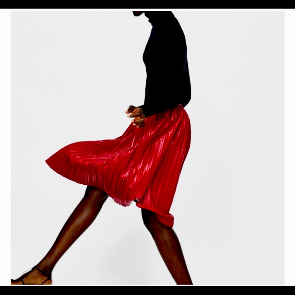 Zara red faux leather waxed-effect red skirt